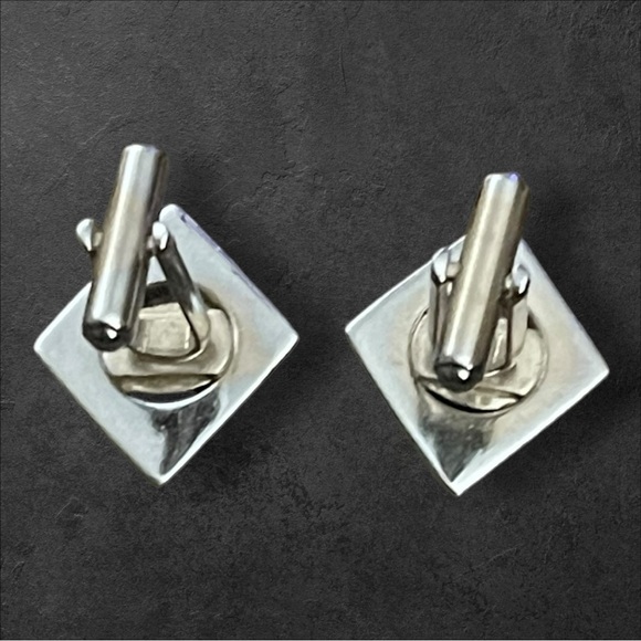 Genuine Green Jade Stone & Silver Tone Quality Vintage Cuff Links - Picture 3 of 3